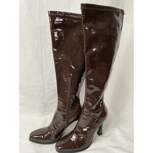 Forever 21 Brown Faux Patent Leather Heeled Boots Size US 6